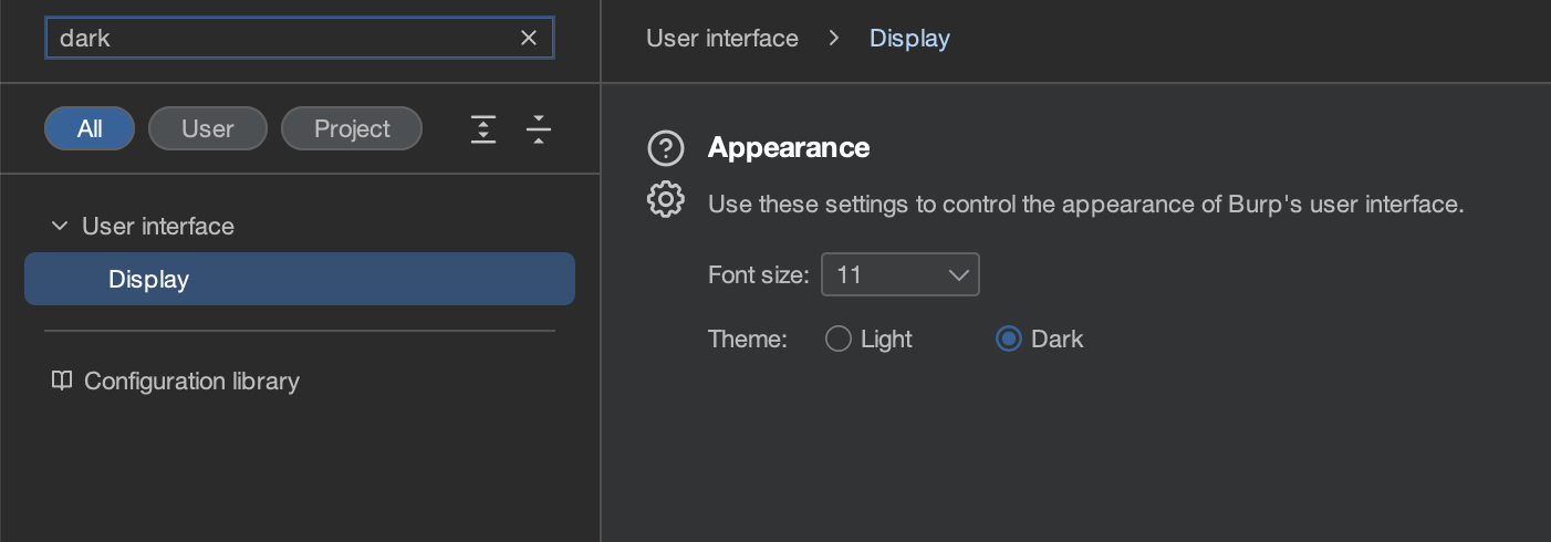 Dark mode in Burp Suite