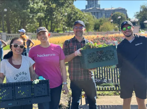 team volunteers at a local garden